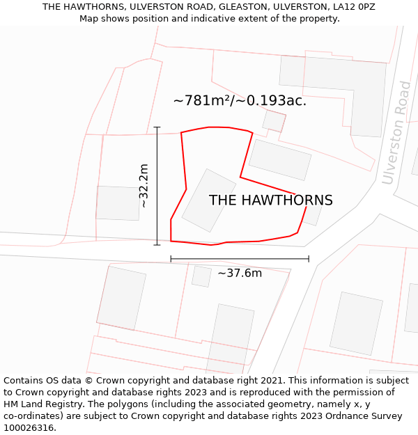 THE HAWTHORNS, ULVERSTON ROAD, GLEASTON, ULVERSTON, LA12 0PZ: Plot and title map