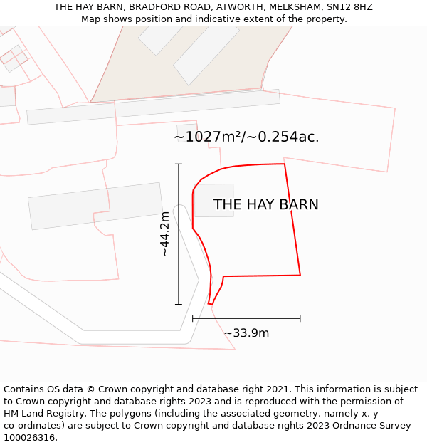 THE HAY BARN, BRADFORD ROAD, ATWORTH, MELKSHAM, SN12 8HZ: Plot and title map