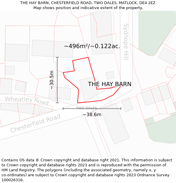 THE HAY BARN, CHESTERFIELD ROAD, TWO DALES, MATLOCK, DE4 2EZ: Plot and title map