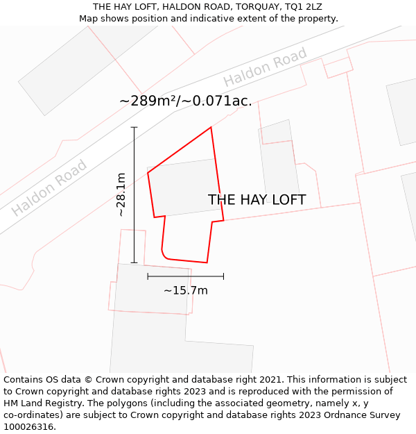 THE HAY LOFT, HALDON ROAD, TORQUAY, TQ1 2LZ: Plot and title map