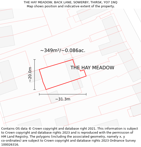 THE HAY MEADOW, BACK LANE, SOWERBY, THIRSK, YO7 1NQ: Plot and title map