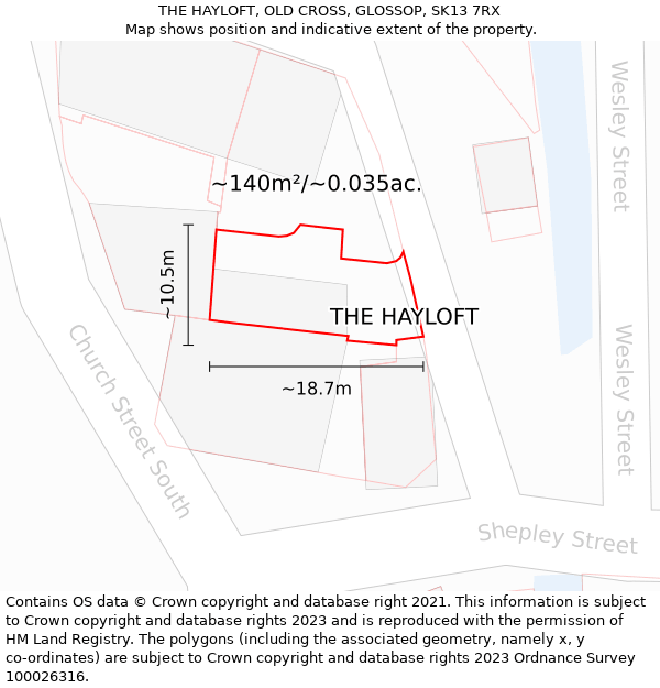 THE HAYLOFT, OLD CROSS, GLOSSOP, SK13 7RX: Plot and title map
