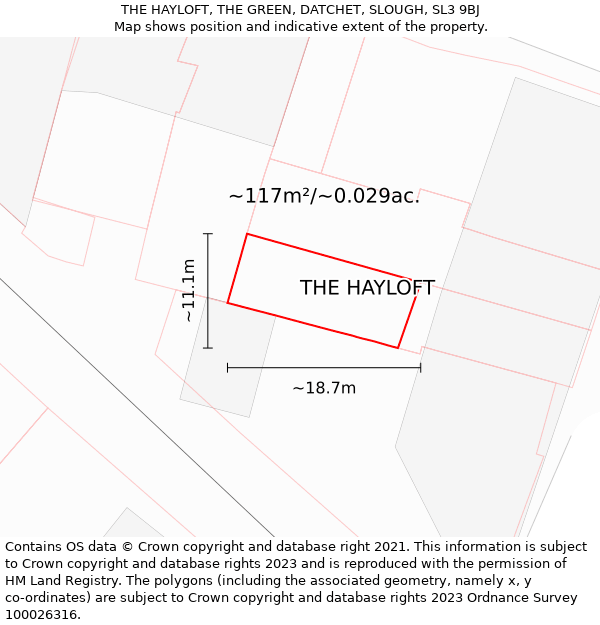 THE HAYLOFT, THE GREEN, DATCHET, SLOUGH, SL3 9BJ: Plot and title map