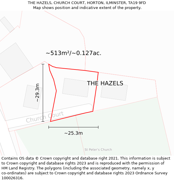 THE HAZELS, CHURCH COURT, HORTON, ILMINSTER, TA19 9FD: Plot and title map
