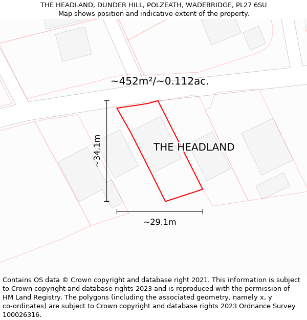 THE HEADLAND, DUNDER HILL, POLZEATH, WADEBRIDGE, PL27 6SU: Plot and title map