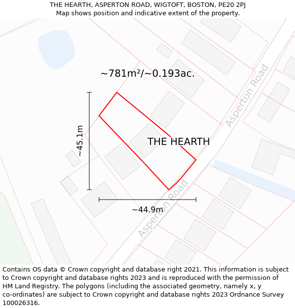 THE HEARTH, ASPERTON ROAD, WIGTOFT, BOSTON, PE20 2PJ: Plot and title map
