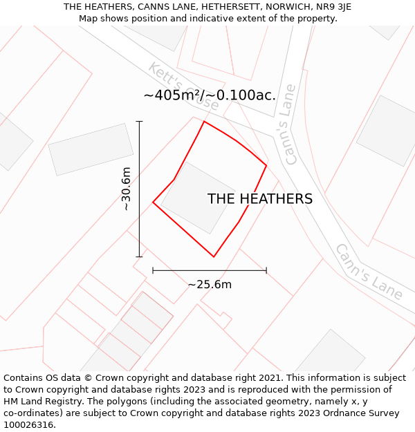 THE HEATHERS, CANNS LANE, HETHERSETT, NORWICH, NR9 3JE: Plot and title map