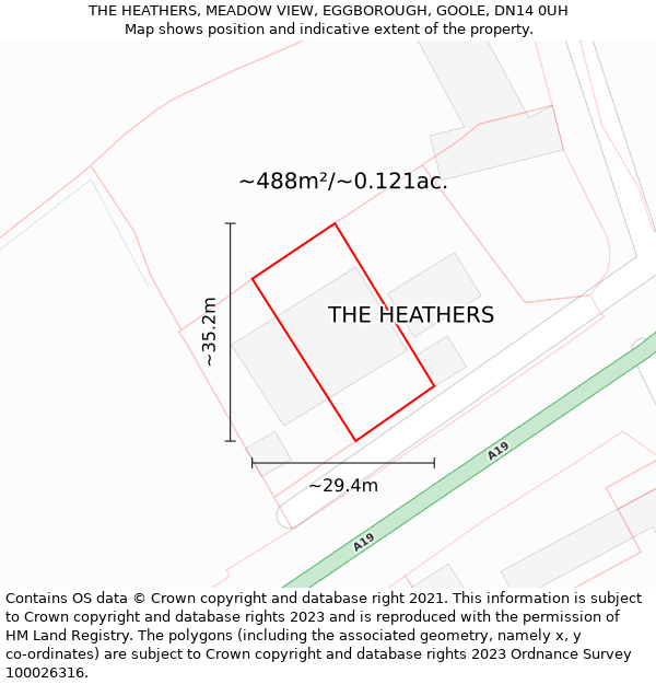 THE HEATHERS, MEADOW VIEW, EGGBOROUGH, GOOLE, DN14 0UH: Plot and title map