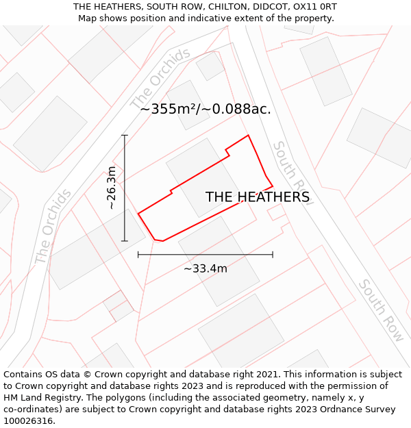 THE HEATHERS, SOUTH ROW, CHILTON, DIDCOT, OX11 0RT: Plot and title map