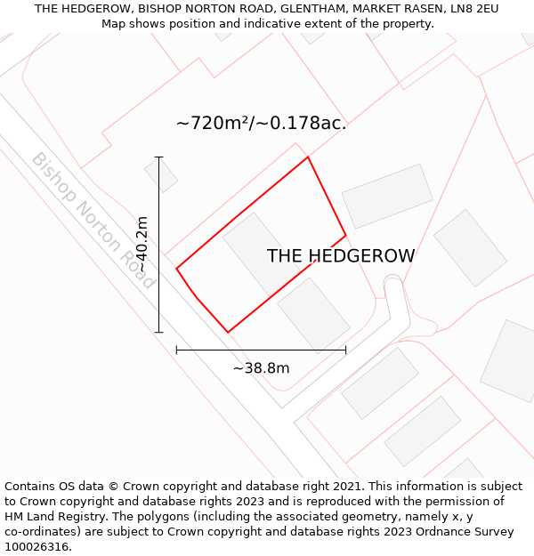 THE HEDGEROW, BISHOP NORTON ROAD, GLENTHAM, MARKET RASEN, LN8 2EU: Plot and title map