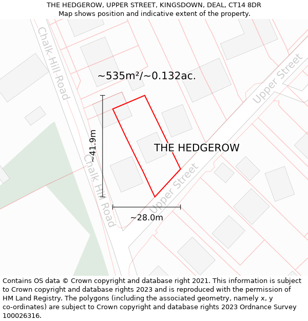 THE HEDGEROW, UPPER STREET, KINGSDOWN, DEAL, CT14 8DR: Plot and title map