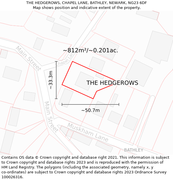 THE HEDGEROWS, CHAPEL LANE, BATHLEY, NEWARK, NG23 6DF: Plot and title map