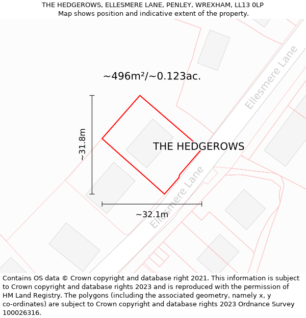 THE HEDGEROWS, ELLESMERE LANE, PENLEY, WREXHAM, LL13 0LP: Plot and title map