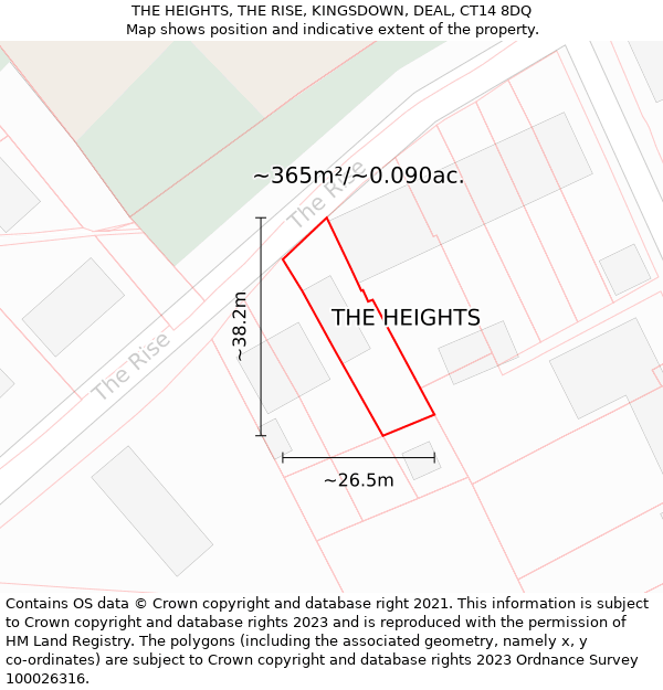 THE HEIGHTS, THE RISE, KINGSDOWN, DEAL, CT14 8DQ: Plot and title map