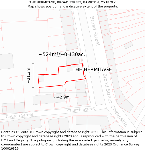 THE HERMITAGE, BROAD STREET, BAMPTON, OX18 2LY: Plot and title map
