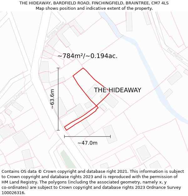 THE HIDEAWAY, BARDFIELD ROAD, FINCHINGFIELD, BRAINTREE, CM7 4LS: Plot and title map