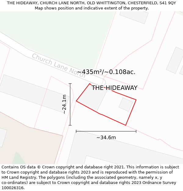 THE HIDEAWAY, CHURCH LANE NORTH, OLD WHITTINGTON, CHESTERFIELD, S41 9QY: Plot and title map