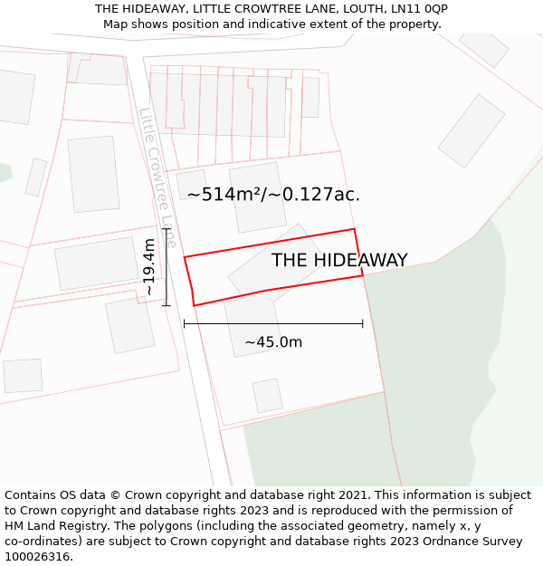 THE HIDEAWAY, LITTLE CROWTREE LANE, LOUTH, LN11 0QP: Plot and title map