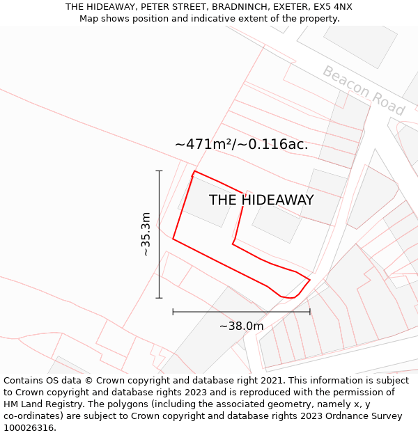 THE HIDEAWAY, PETER STREET, BRADNINCH, EXETER, EX5 4NX: Plot and title map
