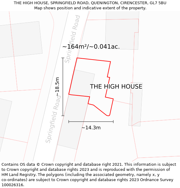 THE HIGH HOUSE, SPRINGFIELD ROAD, QUENINGTON, CIRENCESTER, GL7 5BU: Plot and title map