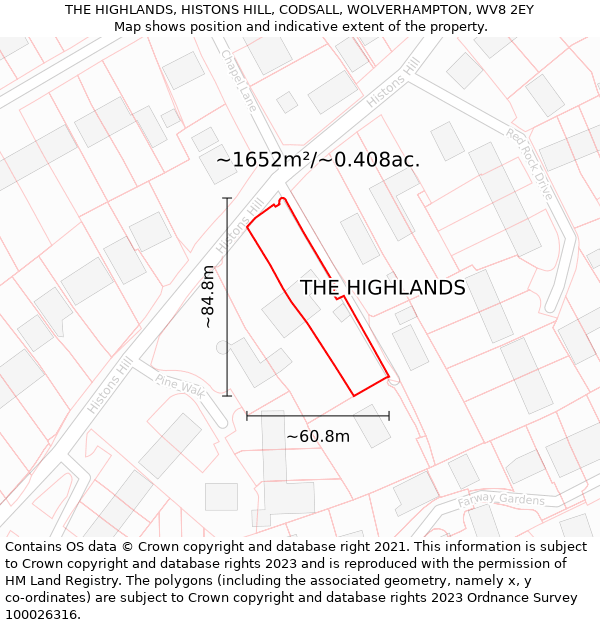 THE HIGHLANDS, HISTONS HILL, CODSALL, WOLVERHAMPTON, WV8 2EY: Plot and title map