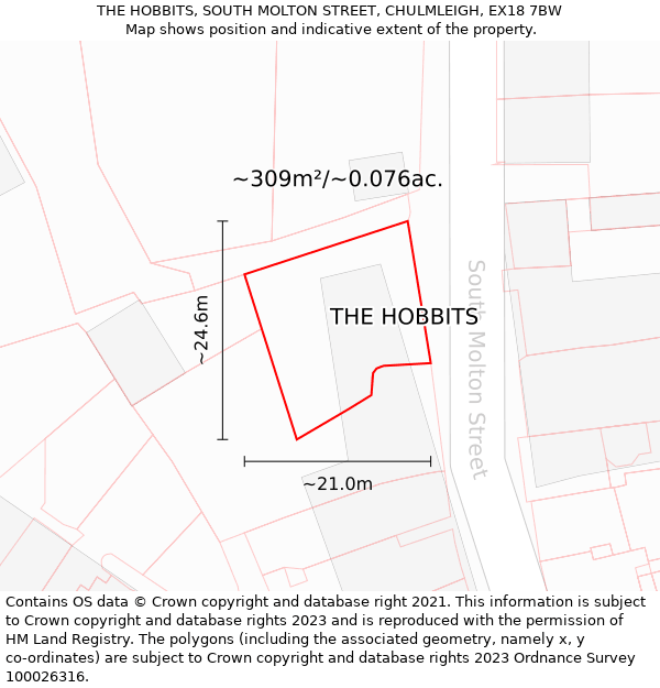 THE HOBBITS, SOUTH MOLTON STREET, CHULMLEIGH, EX18 7BW: Plot and title map
