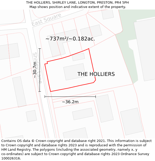 THE HOLLIERS, SHIRLEY LANE, LONGTON, PRESTON, PR4 5PH: Plot and title map