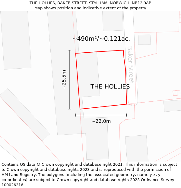 THE HOLLIES, BAKER STREET, STALHAM, NORWICH, NR12 9AP: Plot and title map