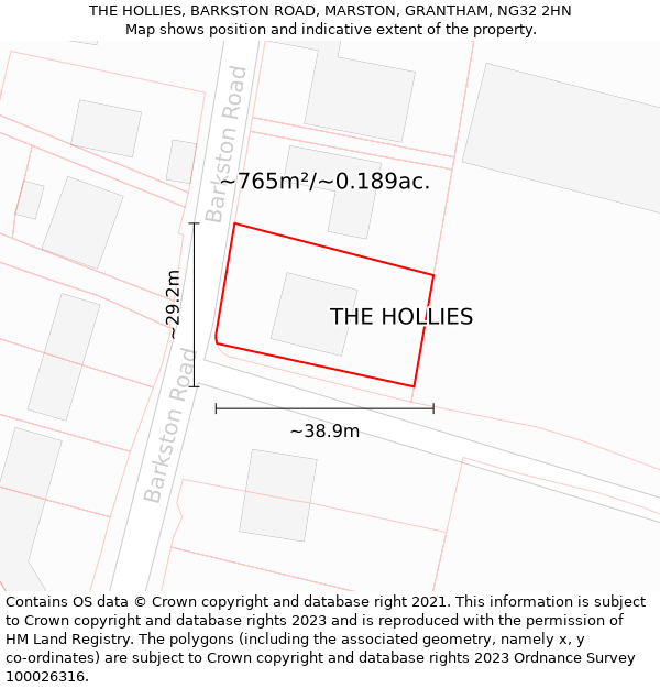 THE HOLLIES, BARKSTON ROAD, MARSTON, GRANTHAM, NG32 2HN: Plot and title map