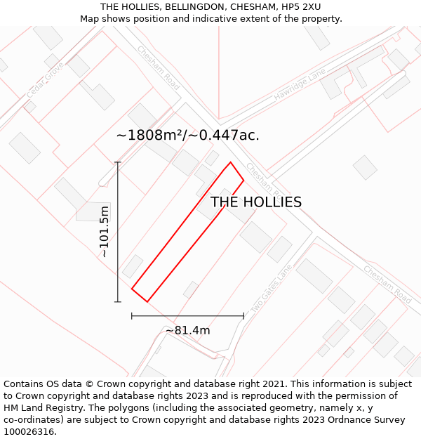 THE HOLLIES, BELLINGDON, CHESHAM, HP5 2XU: Plot and title map