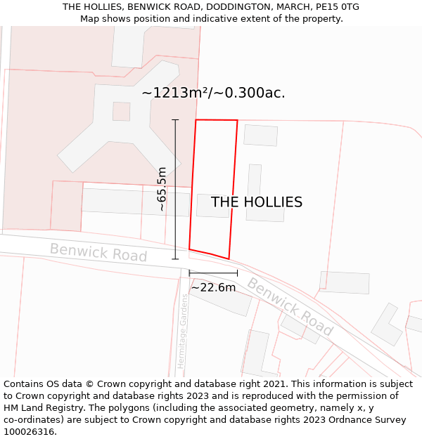 THE HOLLIES, BENWICK ROAD, DODDINGTON, MARCH, PE15 0TG: Plot and title map