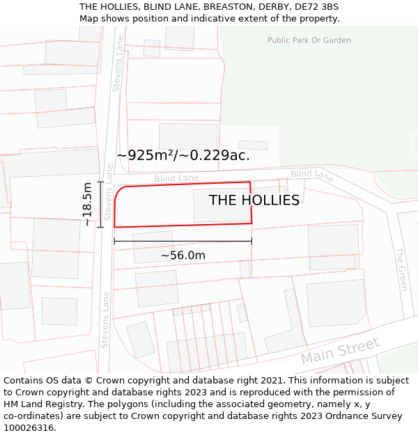 THE HOLLIES, BLIND LANE, BREASTON, DERBY, DE72 3BS: Plot and title map