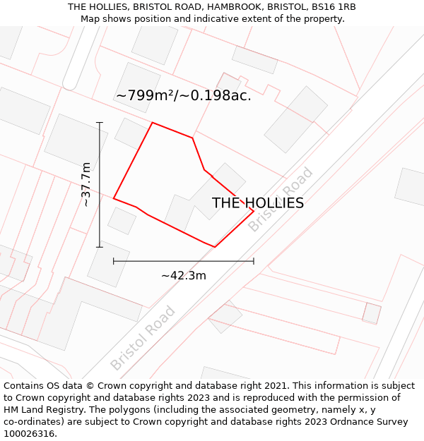 THE HOLLIES, BRISTOL ROAD, HAMBROOK, BRISTOL, BS16 1RB: Plot and title map