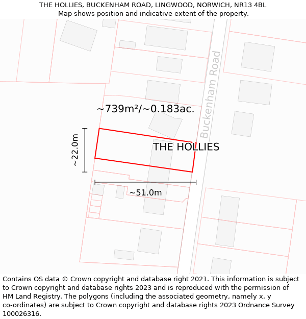 THE HOLLIES, BUCKENHAM ROAD, LINGWOOD, NORWICH, NR13 4BL: Plot and title map