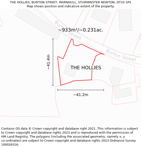 THE HOLLIES, BURTON STREET, MARNHULL, STURMINSTER NEWTON, DT10 1PS: Plot and title map