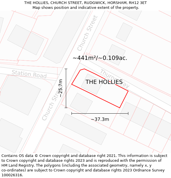 THE HOLLIES, CHURCH STREET, RUDGWICK, HORSHAM, RH12 3ET: Plot and title map