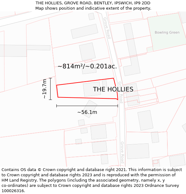 THE HOLLIES, GROVE ROAD, BENTLEY, IPSWICH, IP9 2DD: Plot and title map