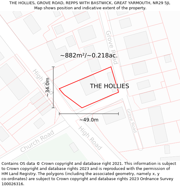 THE HOLLIES, GROVE ROAD, REPPS WITH BASTWICK, GREAT YARMOUTH, NR29 5JL: Plot and title map