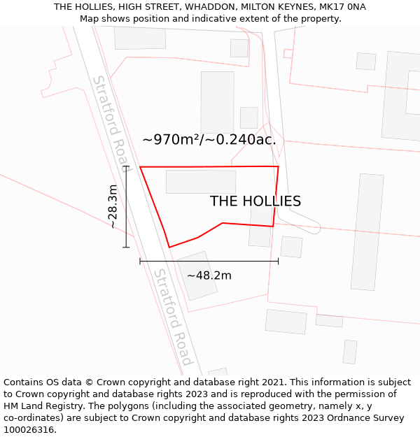 THE HOLLIES, HIGH STREET, WHADDON, MILTON KEYNES, MK17 0NA: Plot and title map