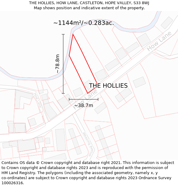 THE HOLLIES, HOW LANE, CASTLETON, HOPE VALLEY, S33 8WJ: Plot and title map