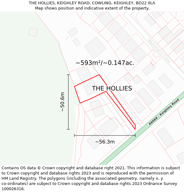 THE HOLLIES, KEIGHLEY ROAD, COWLING, KEIGHLEY, BD22 0LA: Plot and title map