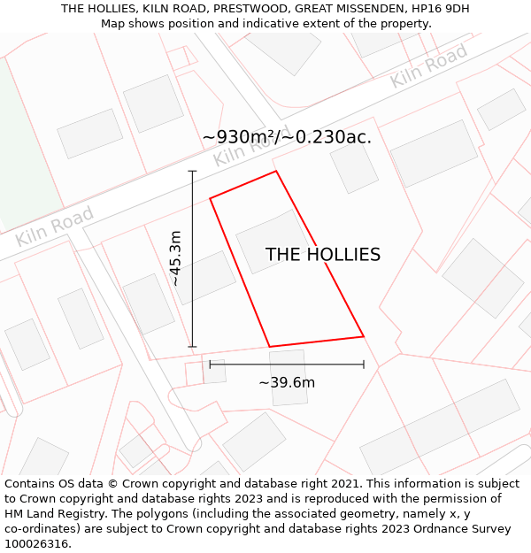 THE HOLLIES, KILN ROAD, PRESTWOOD, GREAT MISSENDEN, HP16 9DH: Plot and title map