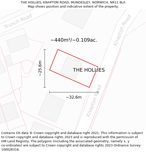 THE HOLLIES, KNAPTON ROAD, MUNDESLEY, NORWICH, NR11 8LA: Plot and title map
