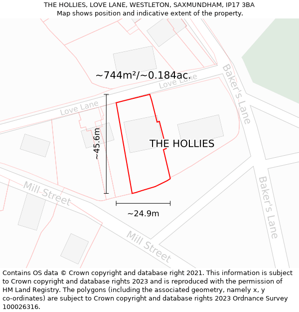 THE HOLLIES, LOVE LANE, WESTLETON, SAXMUNDHAM, IP17 3BA: Plot and title map