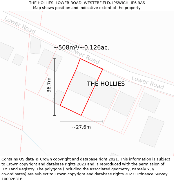 THE HOLLIES, LOWER ROAD, WESTERFIELD, IPSWICH, IP6 9AS: Plot and title map