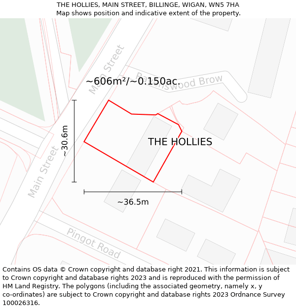 THE HOLLIES, MAIN STREET, BILLINGE, WIGAN, WN5 7HA: Plot and title map