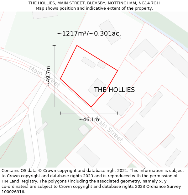 THE HOLLIES, MAIN STREET, BLEASBY, NOTTINGHAM, NG14 7GH: Plot and title map
