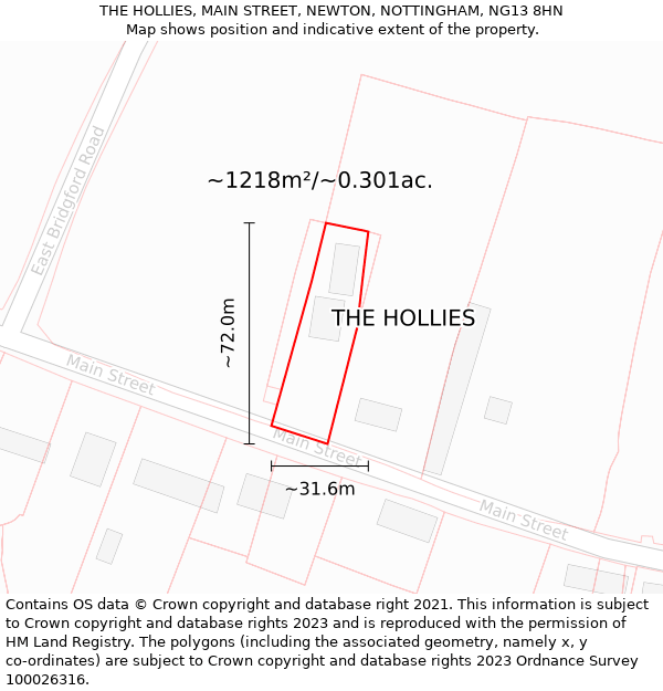 THE HOLLIES, MAIN STREET, NEWTON, NOTTINGHAM, NG13 8HN: Plot and title map