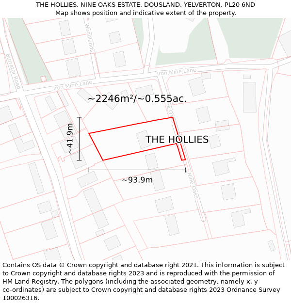 THE HOLLIES, NINE OAKS ESTATE, DOUSLAND, YELVERTON, PL20 6ND: Plot and title map