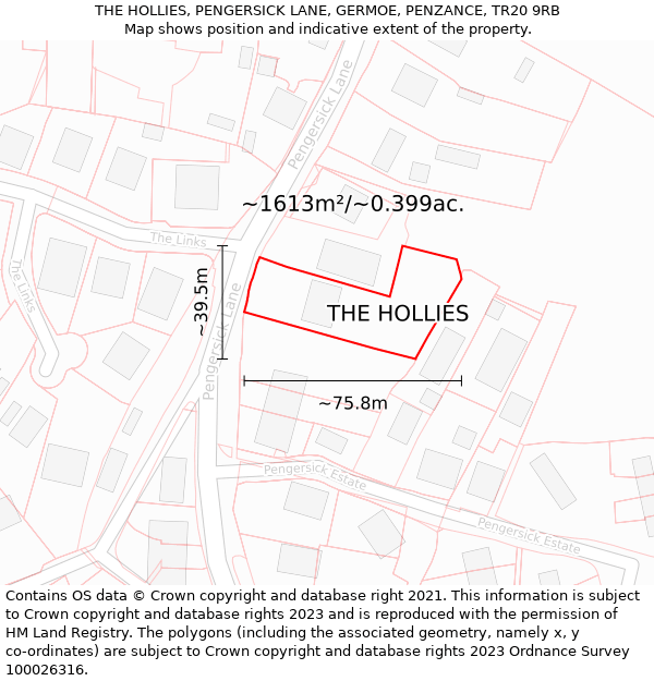THE HOLLIES, PENGERSICK LANE, GERMOE, PENZANCE, TR20 9RB: Plot and title map